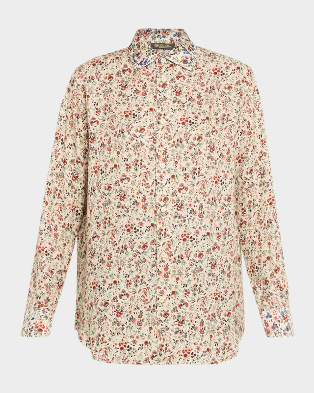 Thea Floral-Print Silk Button-Down Shirt